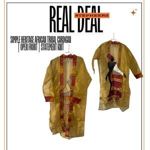 Simple Heritage African Tribal Cardigan | Open Front | womens M